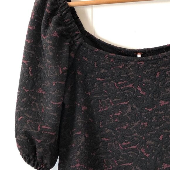 Free People Womens Dress Sunset Jacquard Mini with Puffed Sleeves - Picture 9 of 12